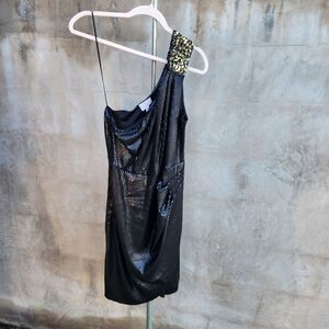 Matthew Williamson beaded sequined single shoulder cocktail dress